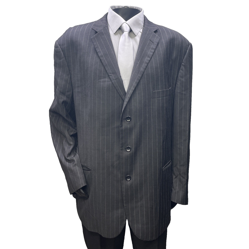 Emanuel Ungaro Men's Blazer 54R Charcoal Gray Wool Pinstripe 3-Button Business